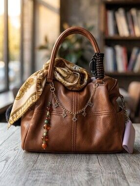 Antik Kraft Brown Leather Satchel with Detachable Strap
